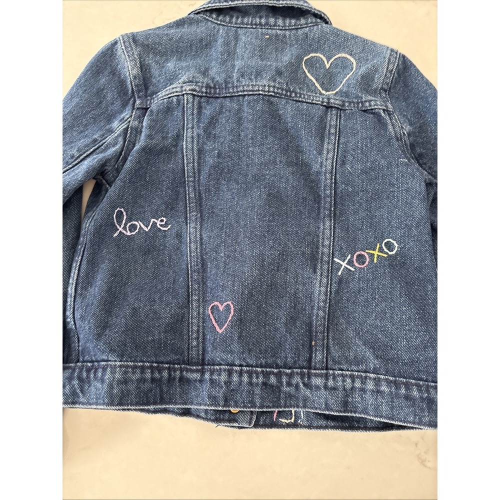 Levi's Embroidered Jean Jacket Trucker S 8-10 Girls Love Hearts XO Luv ILY Denim - Picture 3 of 6